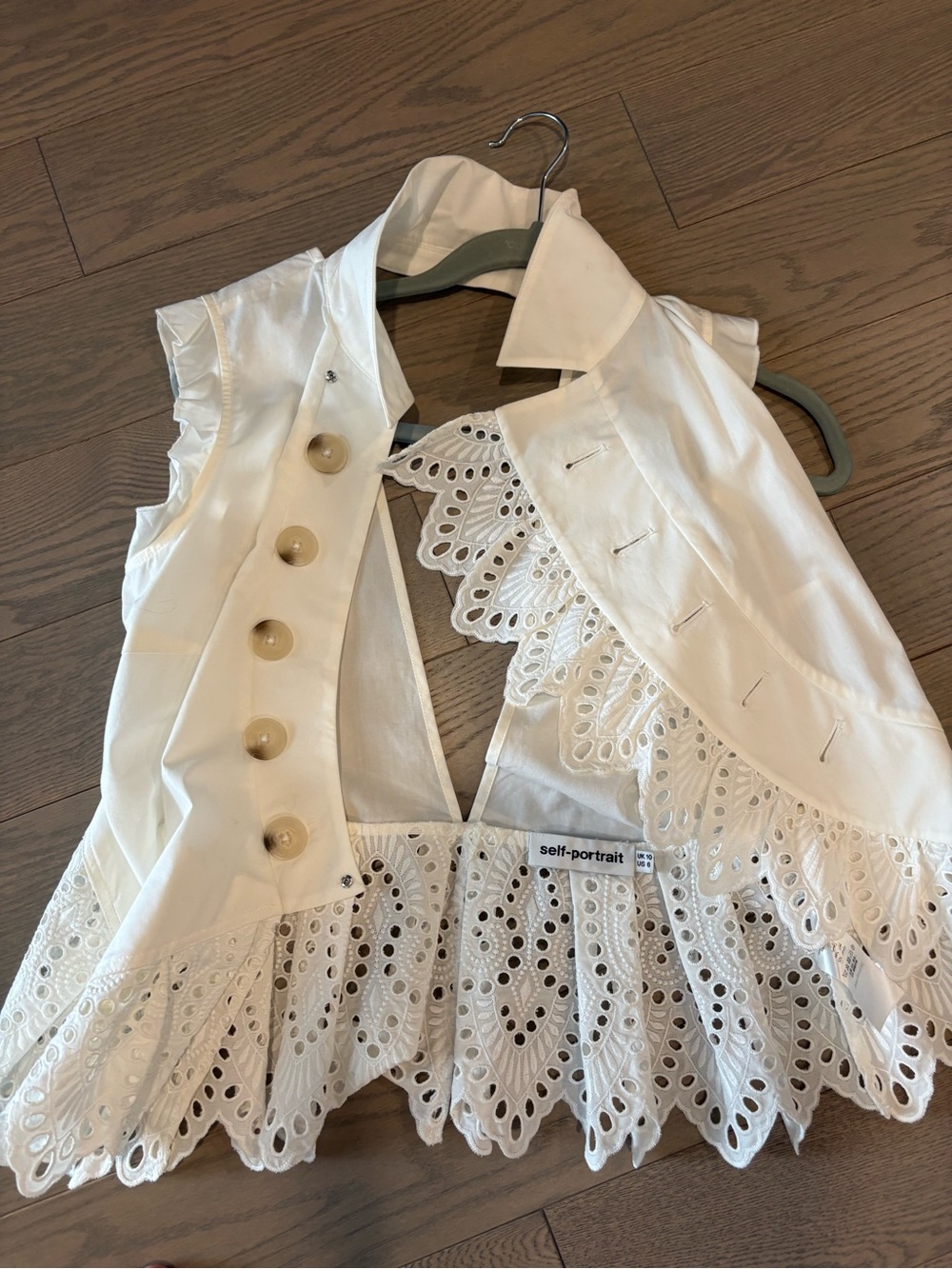 Self-Portrait Ivory Eyelet Lace Sleeveless Button Vest